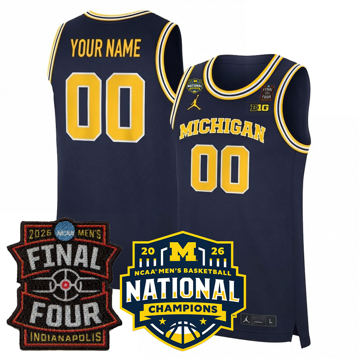 Michigan Wolverines Men's Basketball 25/26 All Stitched Jersey - Final Four + National Champions Patch