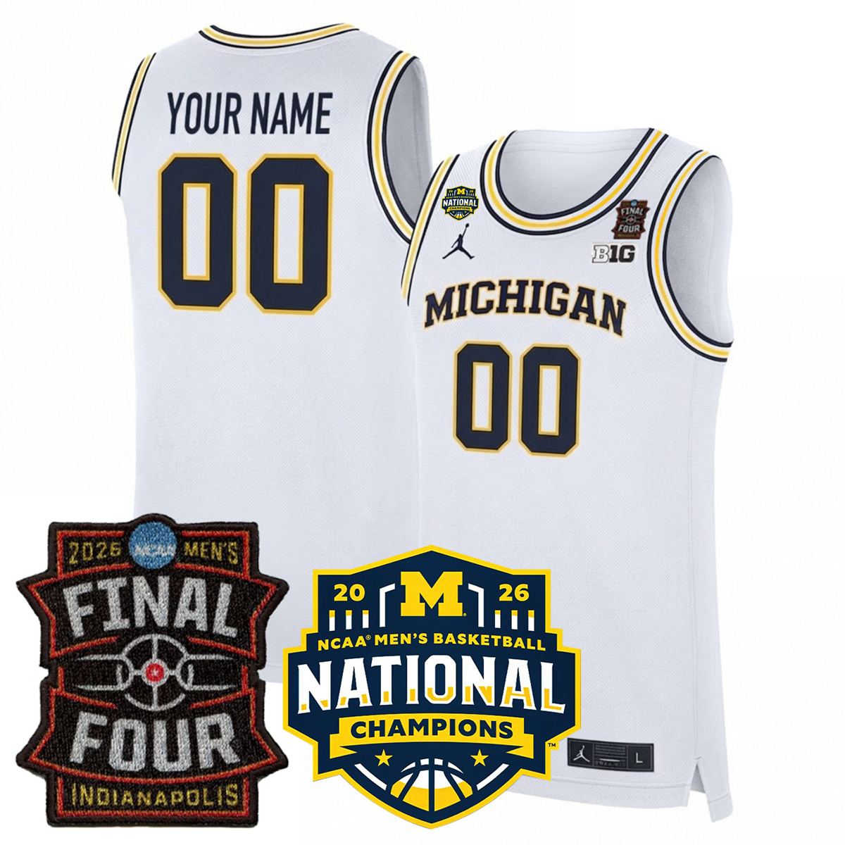 Michigan Wolverines Men's Basketball 25/26 All Stitched Jersey - Final Four + National Champions Patch