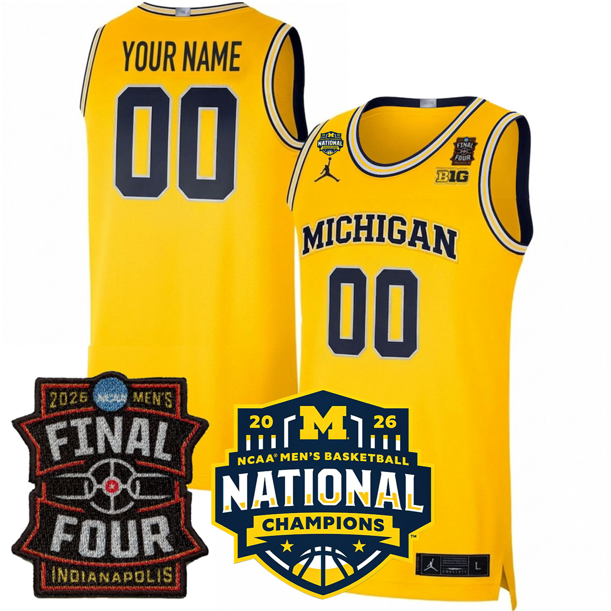 Michigan Wolverines Men's Basketball 25/26 All Stitched Jersey - Final Four + National Champions Patch