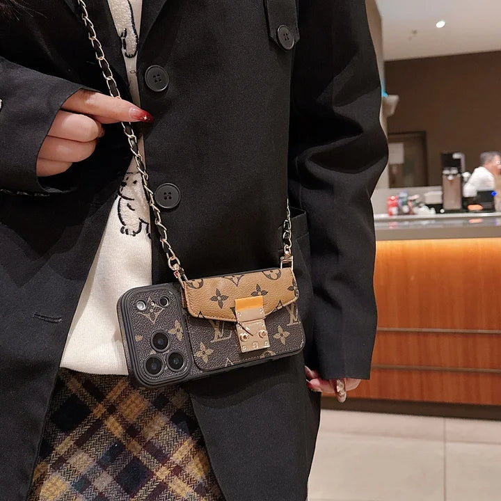 Luxury Monogram Crossbody Phone Bag for iPhone 12-17 Series