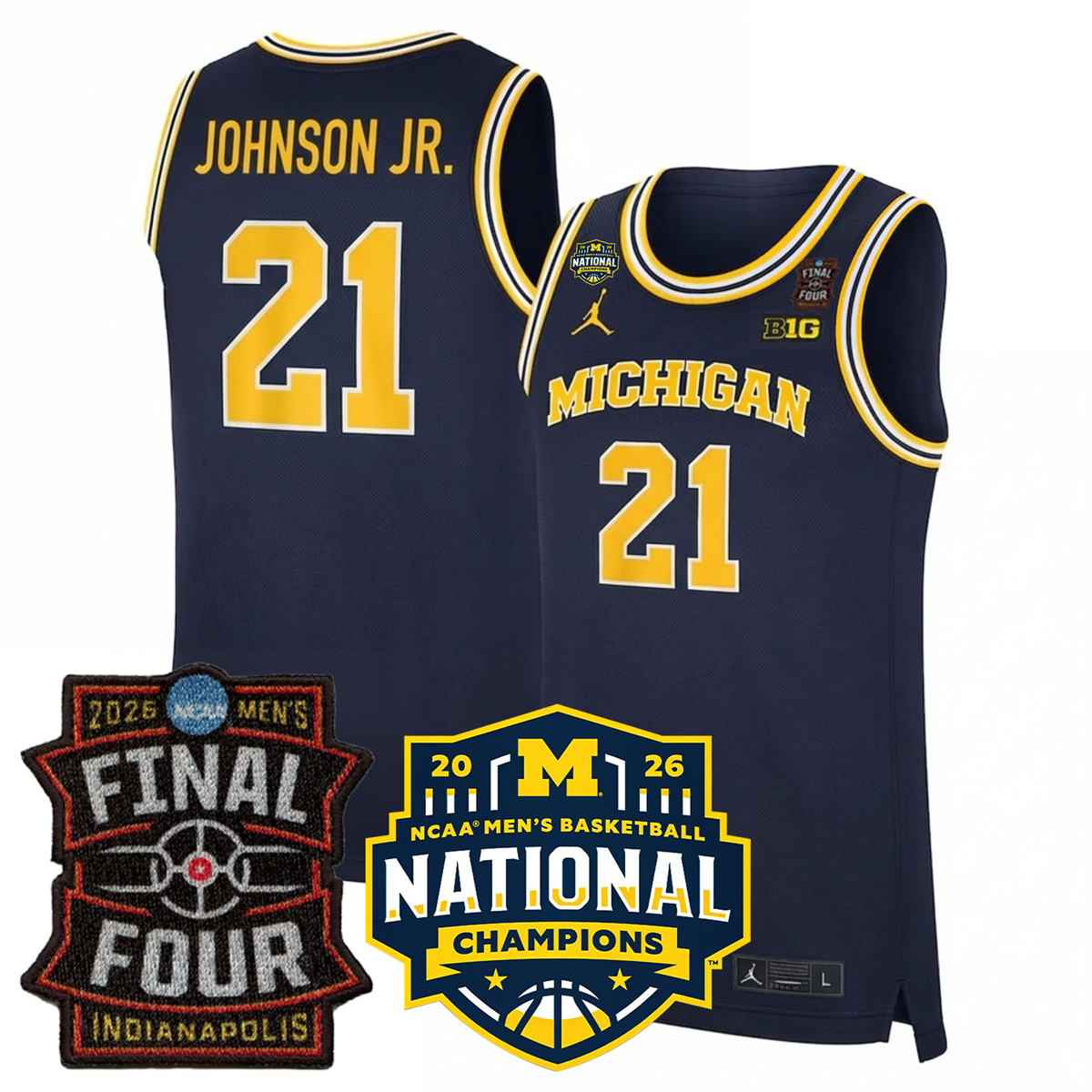 Michigan Wolverines Men's Basketball 25/26 All Stitched Jersey - Final Four + National Champions Patch