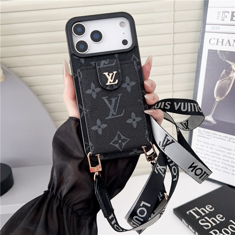 Lv Leather Card Holder Case Crossbody for iPhone 12-17 Series