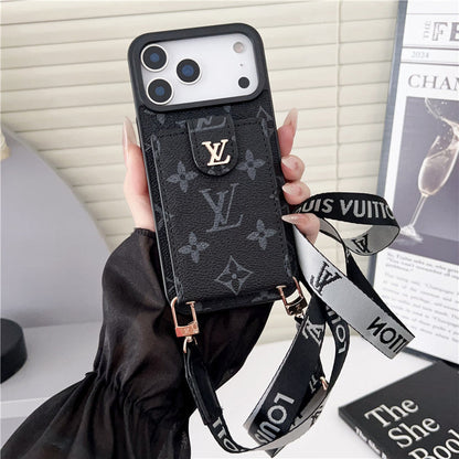 Lv Leather Card Holder Case Crossbody for iPhone 12-17 Series