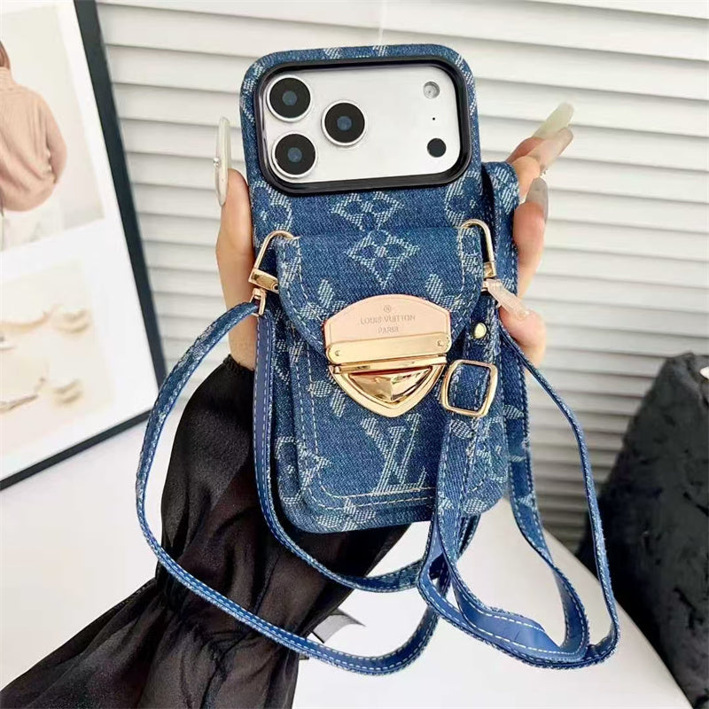 LV Luxury Phone Case with Strape For iPhone 12-17 Series