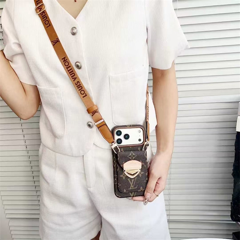 LV Luxury Phone Case with Strape For iPhone 12-17 Series