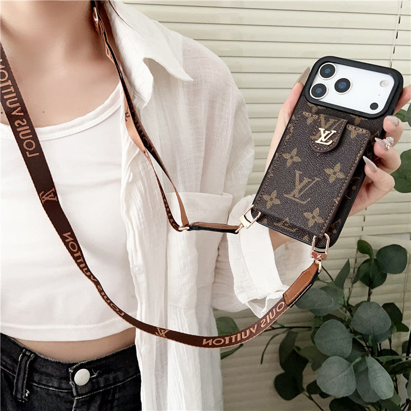Lv Leather Card Holder Case Crossbody for iPhone 12-17 Series