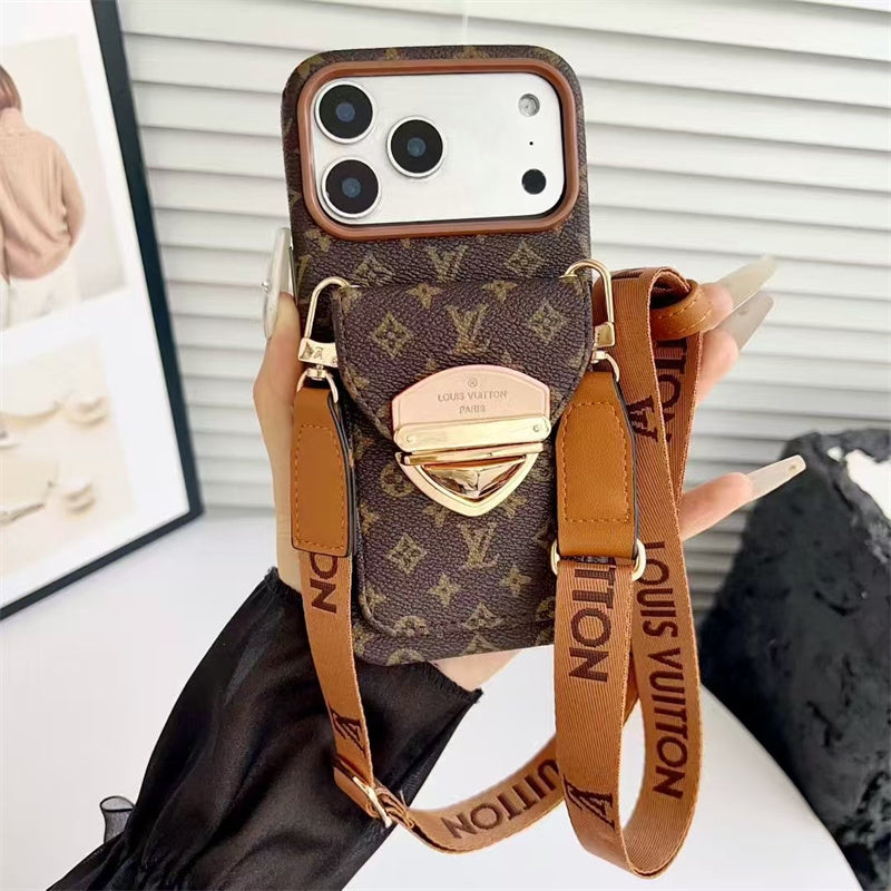 LV Luxury Phone Case with Strape For iPhone 12-17 Series