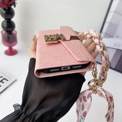 Luxury brand Plain Leather Crossbody Wallet Case For iPhone 12-17