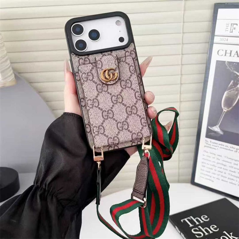 Lv Leather Card Holder Case Crossbody for iPhone 12-17 Series