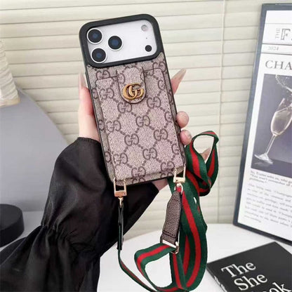 Lv Leather Card Holder Case Crossbody for iPhone 12-17 Series