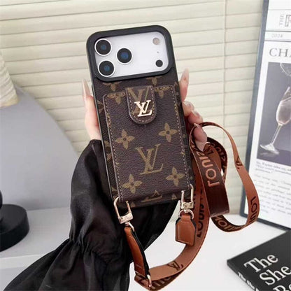 Lv Leather Card Holder Case Crossbody for iPhone 12-17 Series