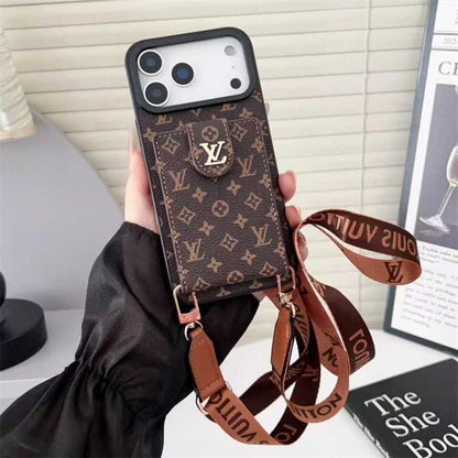 Lv Leather Card Holder Case Crossbody for iPhone 12-17 Series