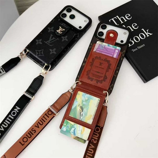 Lv Leather Card Holder Case Crossbody for iPhone 12-17 Series