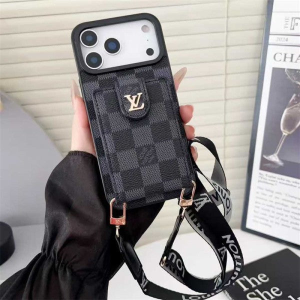 Lv Leather Card Holder Case Crossbody for iPhone 12-17 Series
