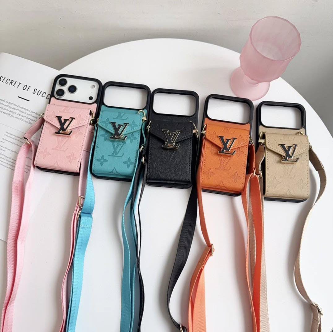 LV Luxury Phone Case with Card Holder For iPhone 12-17 Series