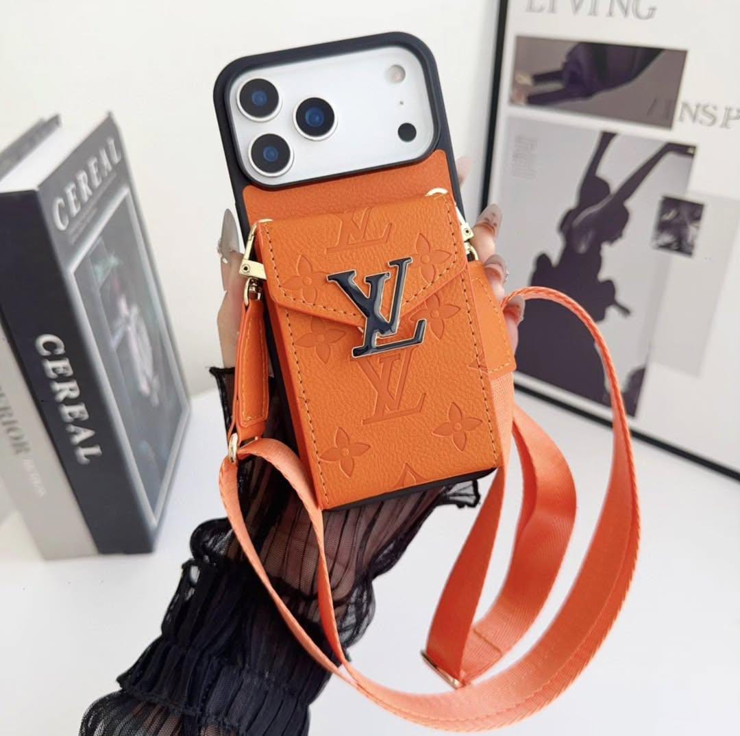 LV Luxury Phone Case with Card Holder For iPhone 12-17 Series