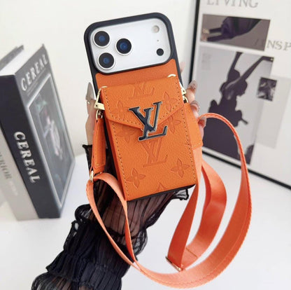 LV Luxury Phone Case with Card Holder For iPhone 12-17 Series