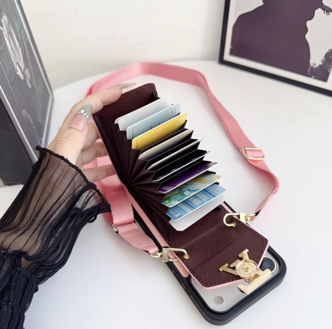 LV Luxury Phone Case with Card Holder For iPhone 12-17 Series