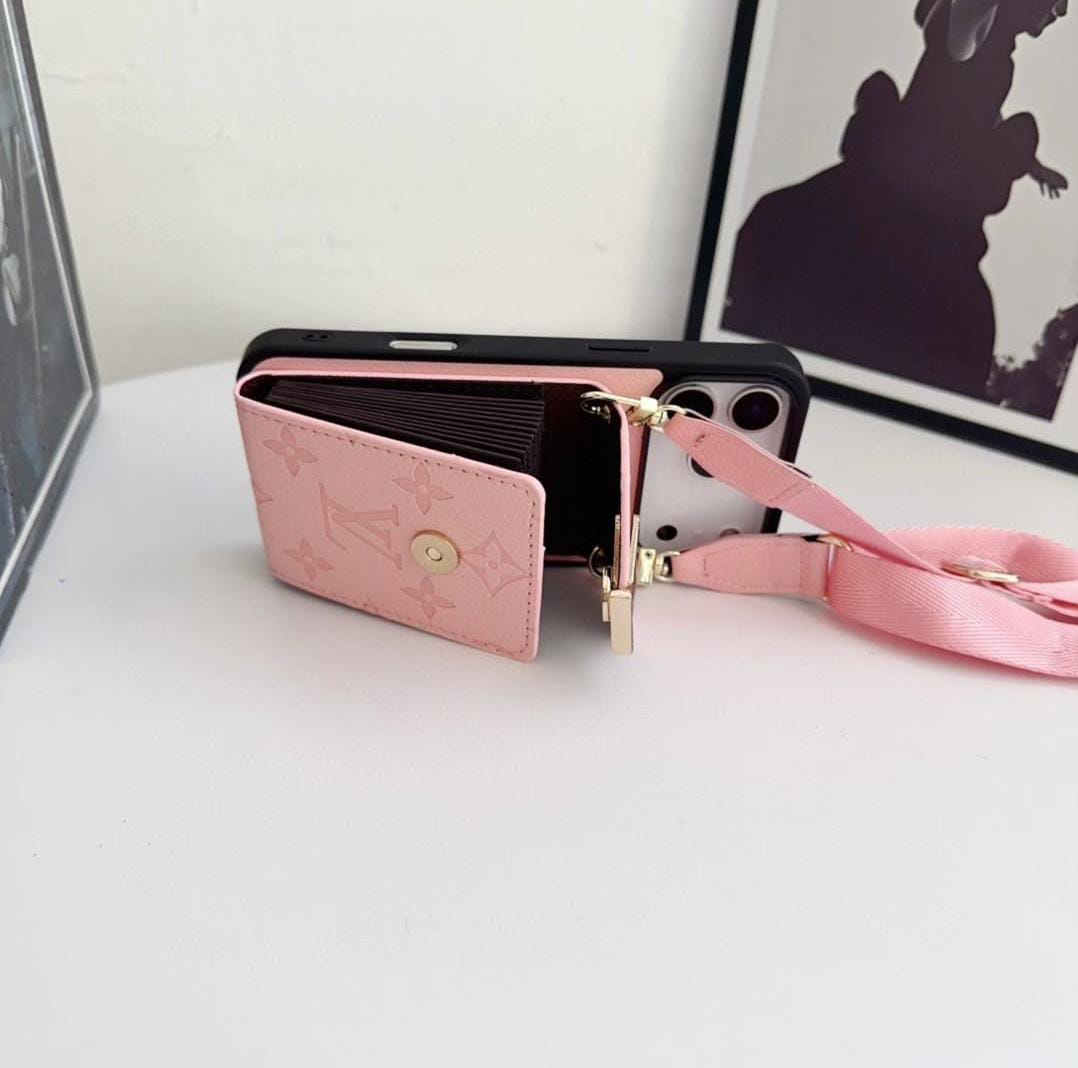 LV Luxury Phone Case with Card Holder For iPhone 12-17 Series