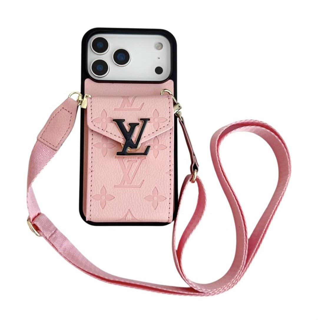 LV Luxury Phone Case with Card Holder For iPhone 12-17 Series