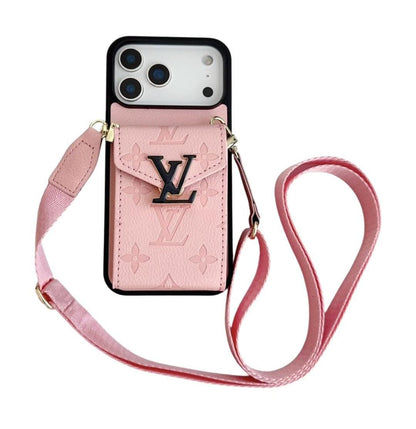 LV Luxury Phone Case with Card Holder For iPhone 12-17 Series