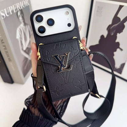 LV Luxury Phone Case with Card Holder For iPhone 12-17 Series