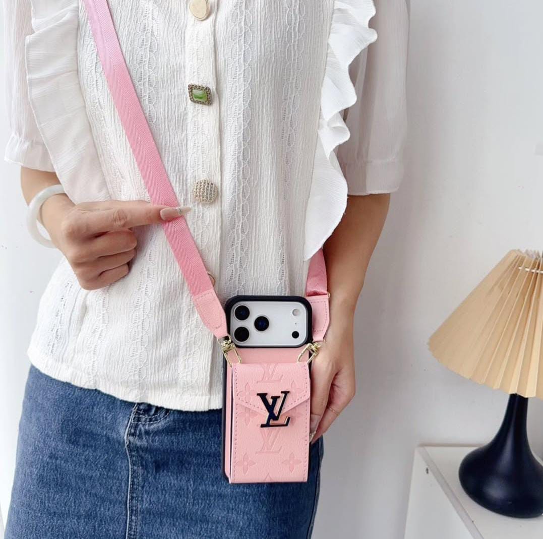 LV Luxury Phone Case with Card Holder For iPhone 12-17 Series