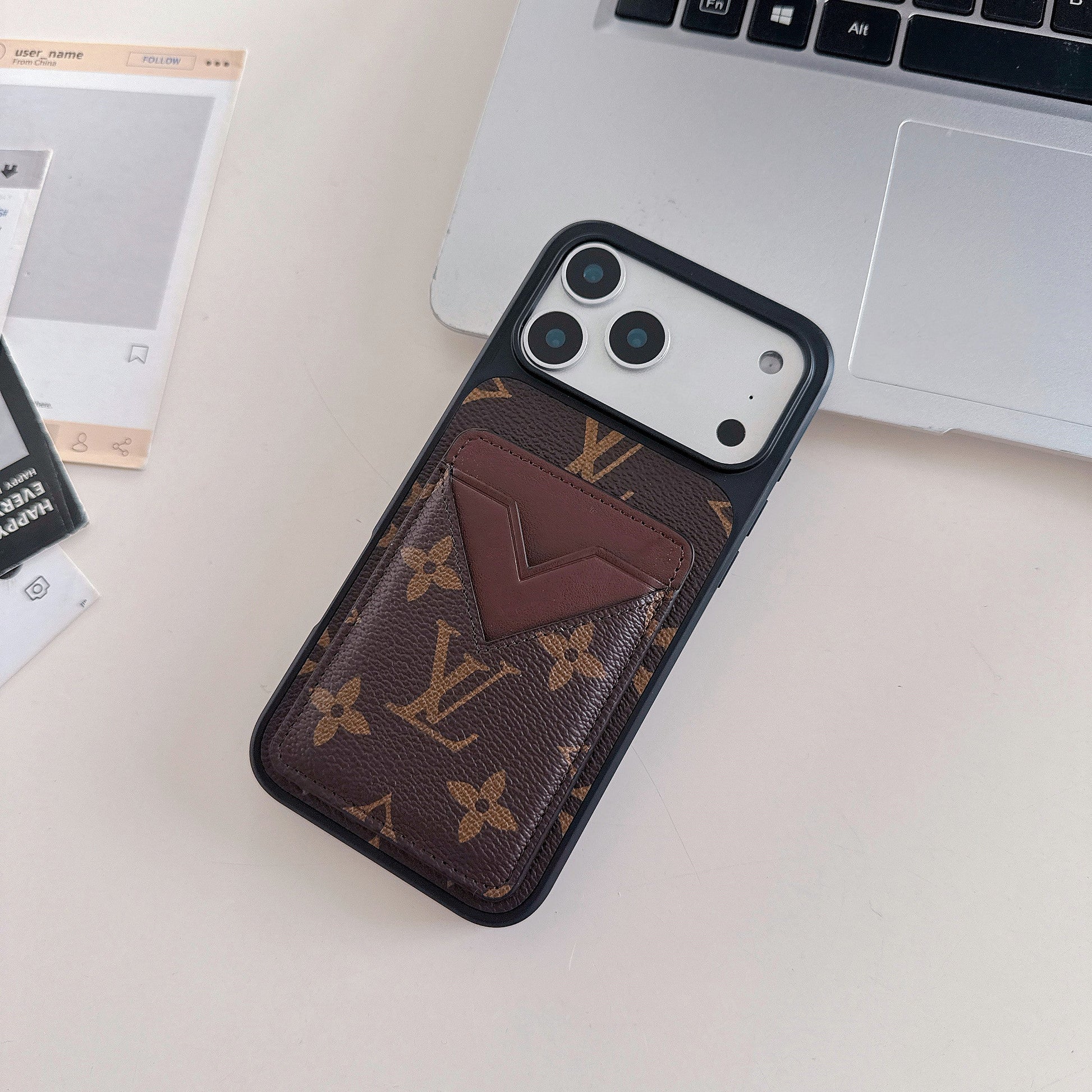 Brown Leather 2-in-1 Monogram iPhone Wallet Case