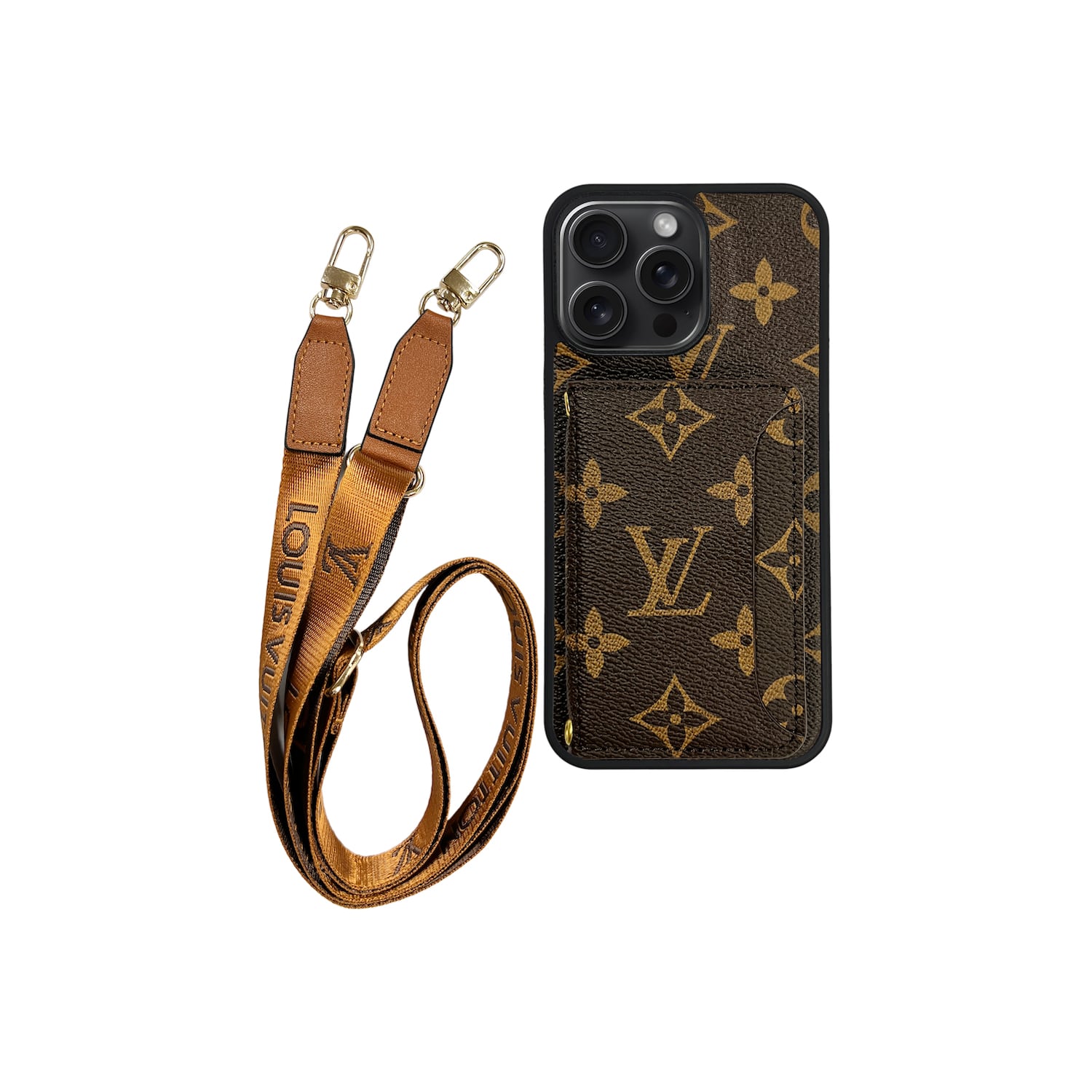 Lv Monogram Phone Case with Strap For iPhone 12-17 Series