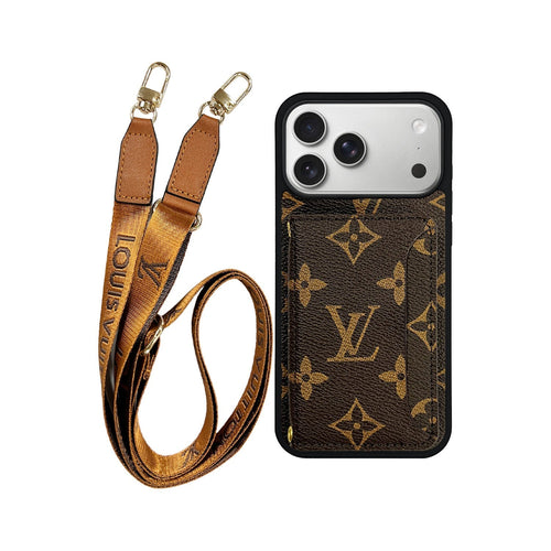 Lv Monogram Phone Case with Strap For iPhone 12-17 Series