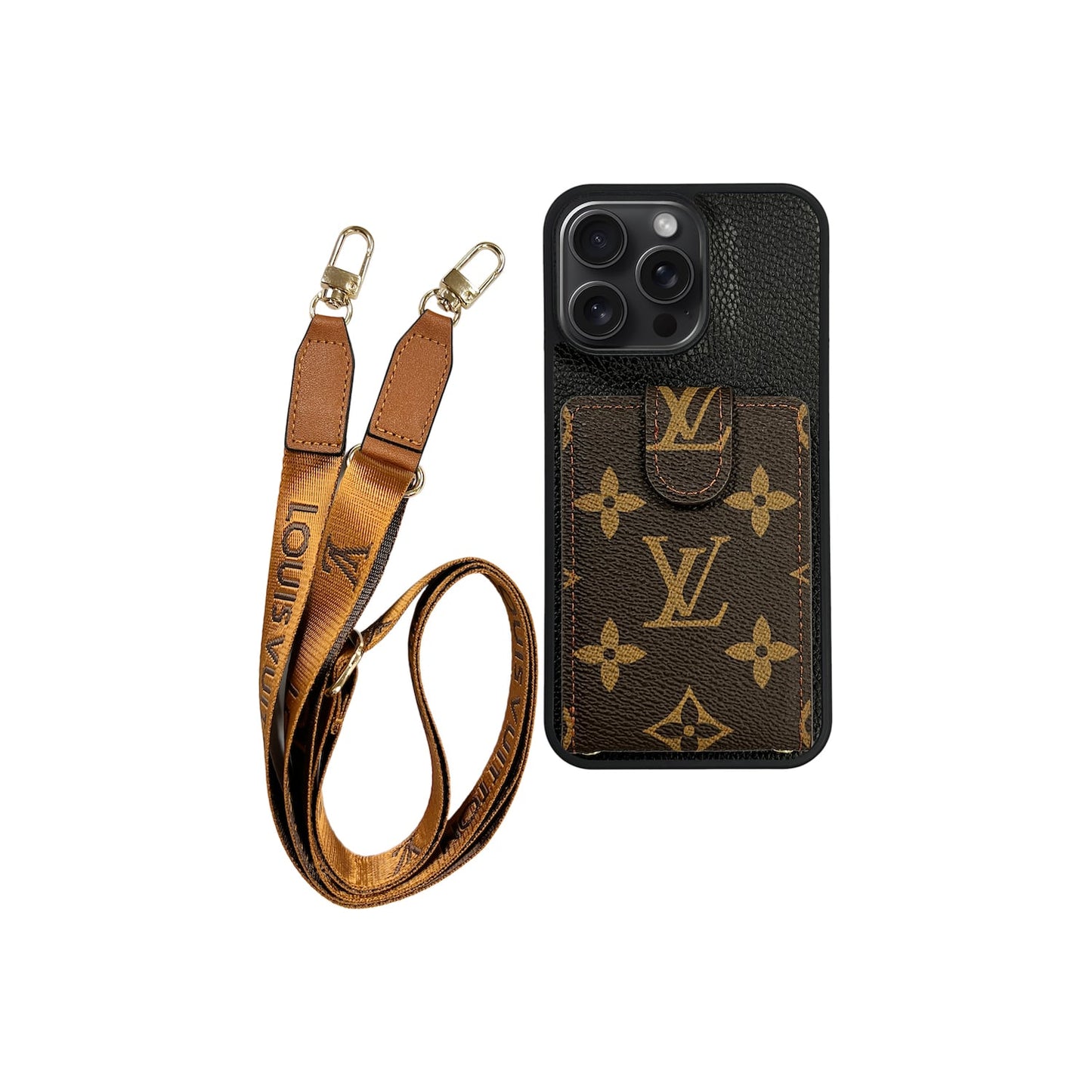 Lv Monogram Phone Case with Strap For iPhone 12-17 Series