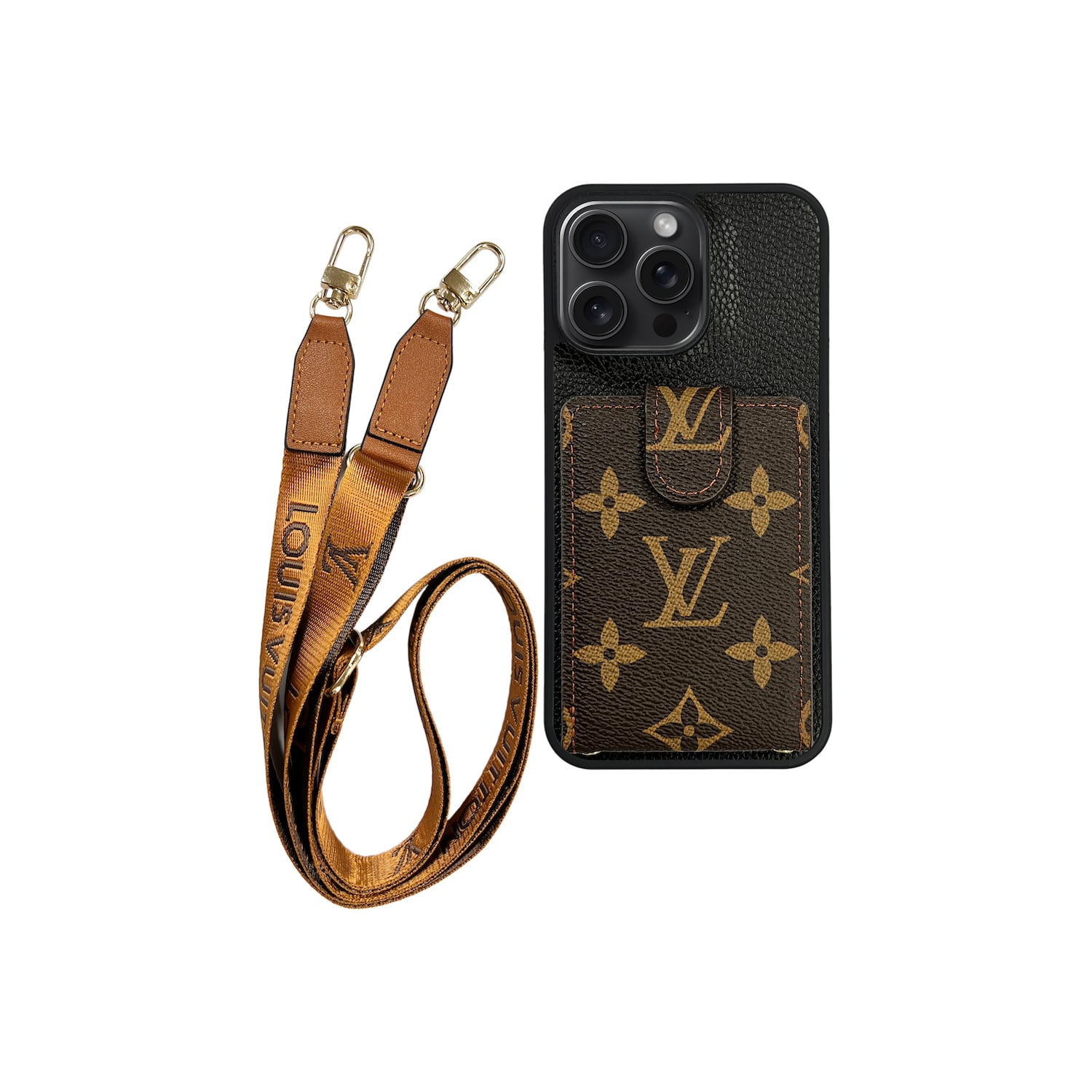 Lv Monogram Phone Case with Strap For iPhone 12-17 Series