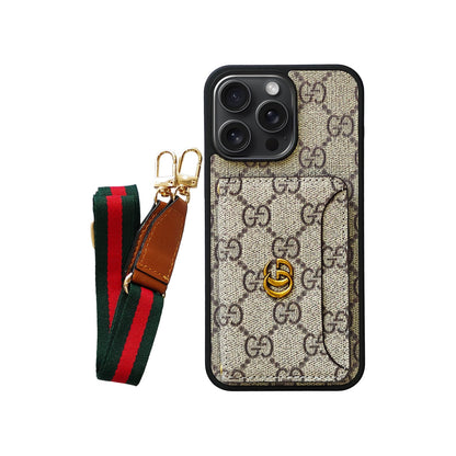 Lv Monogram Phone Case with Strap For iPhone 12-17 Series