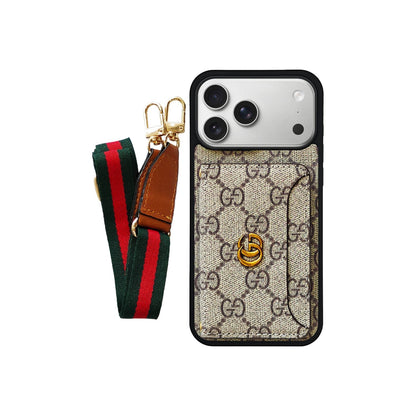 Lv Monogram Phone Case with Strap For iPhone 12-17 Series