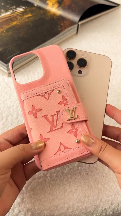 LV Luxury Leather Card Holder Phone Case for iPhone 17 / 16 / 15 / 14