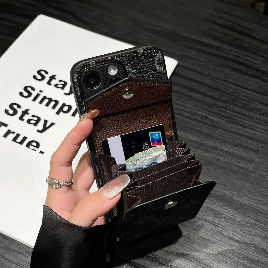 Luxury Card Holder Canvas Leather Apple iPhone Case