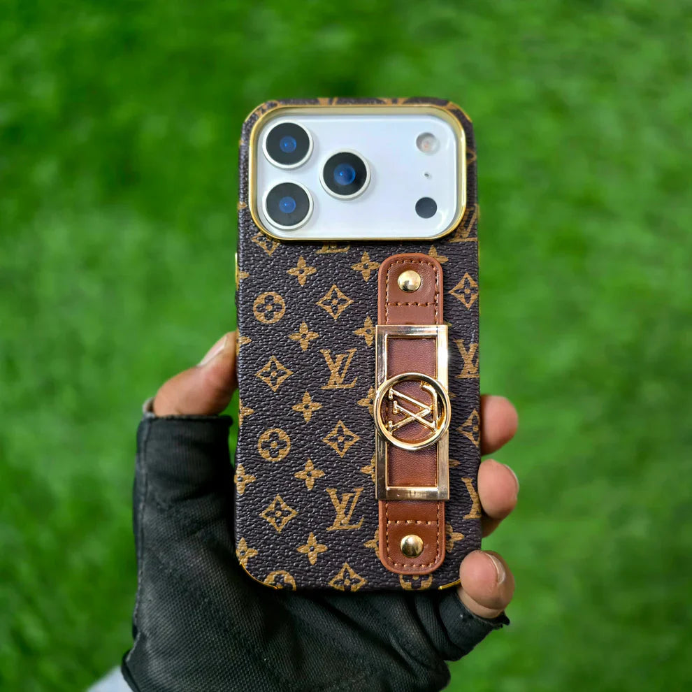 Louis Vuitton Style Monogram iPhone Case with Leather Strap for iPhone 12-17