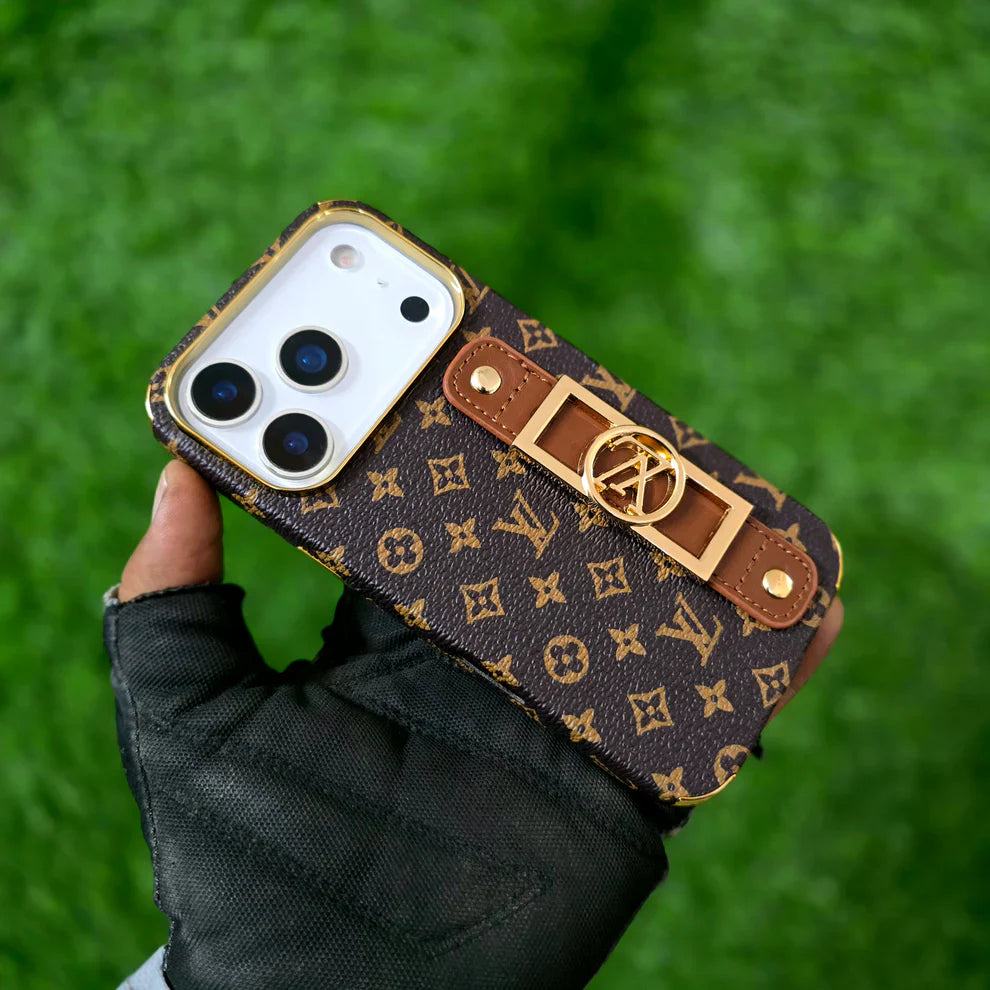 Louis Vuitton Style Monogram iPhone Case with Leather Strap for iPhone 12-17